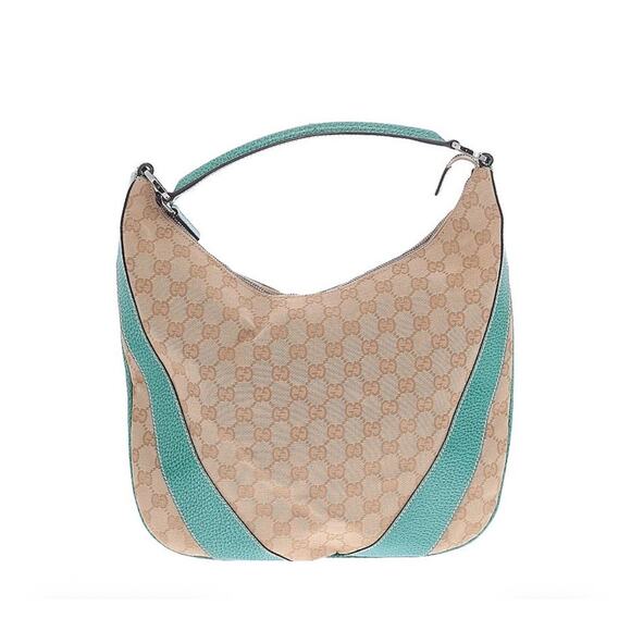 Authentic GUCCI GG Canvas Shoulder Bag Green Beige Bag - Picture 1 of 10